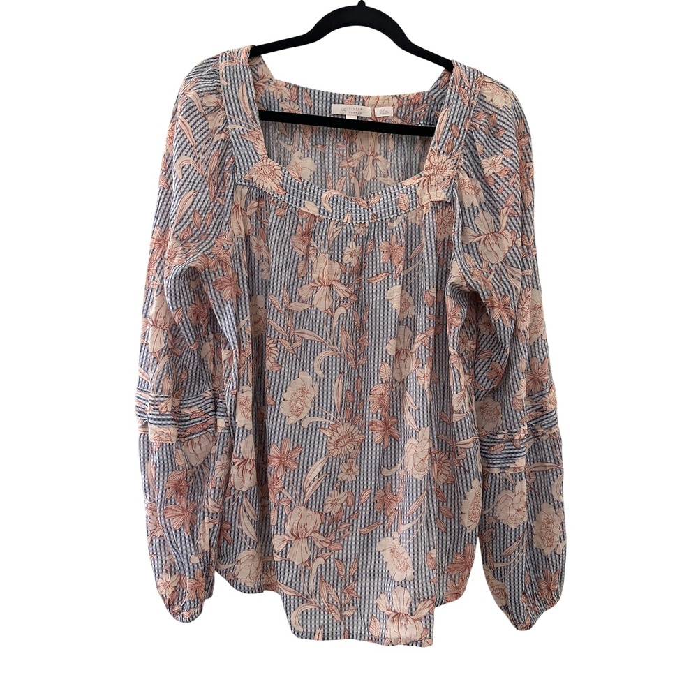 LC Lauren Conrad Womans Floral Gingham Top XL Hippie Peasant Fall Harvest